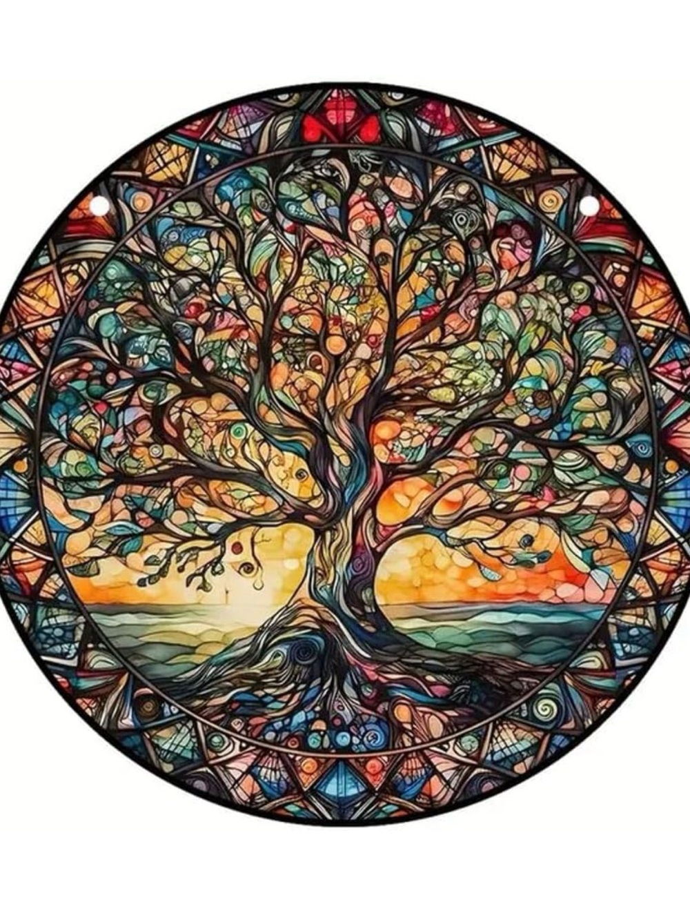 Multicolor Tree of Life Stained Glass Wall Art